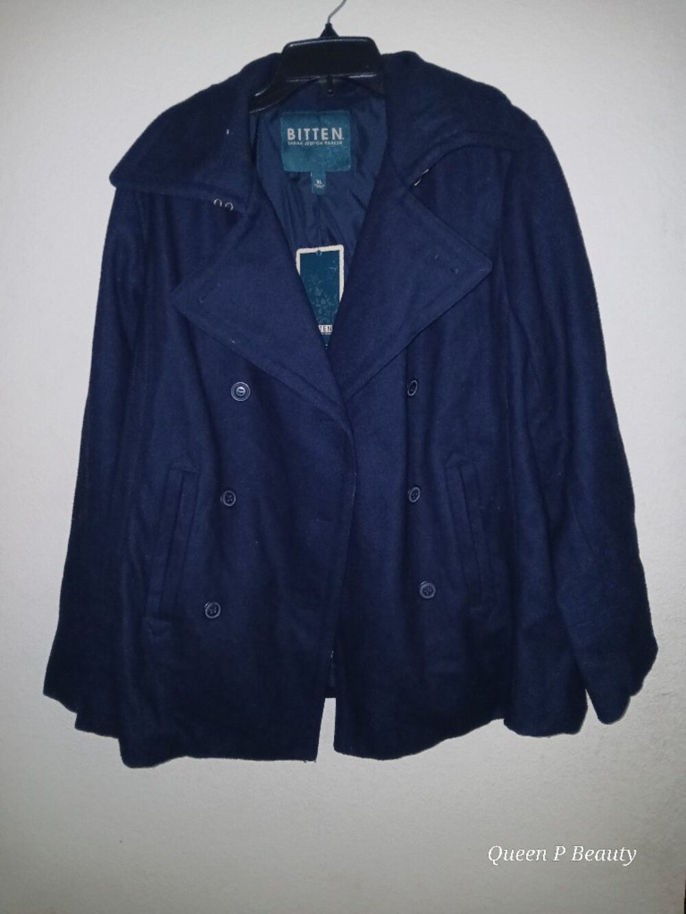 Bitten Sarah Jessica Parker Navy Blue Double Breasted Pea Coat XL